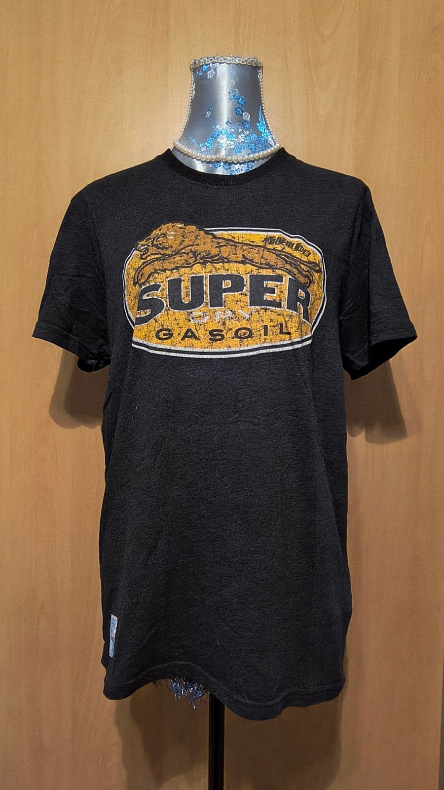 Superdry T-shirt met 'Super Gasoil' print - Maat M, Maat 48/50 (M), Zwart, Ophalen of Verzenden, Gedragen