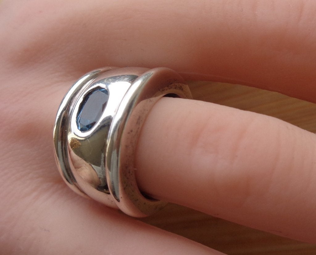 zilveren zware ring met blauwe steen [522], Verzenden, Dame, Zilver, Zilver