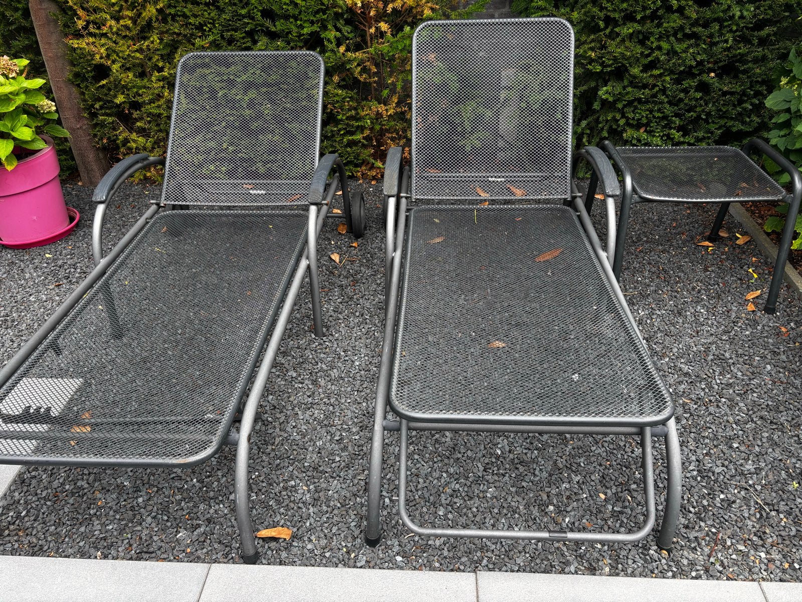 2 Tuin ligbedden antraciet - Verstelbaar en Verrijdbaar, Tuin en Terras, Ophalen, Gebruikt, Metaal, Verstelbaar