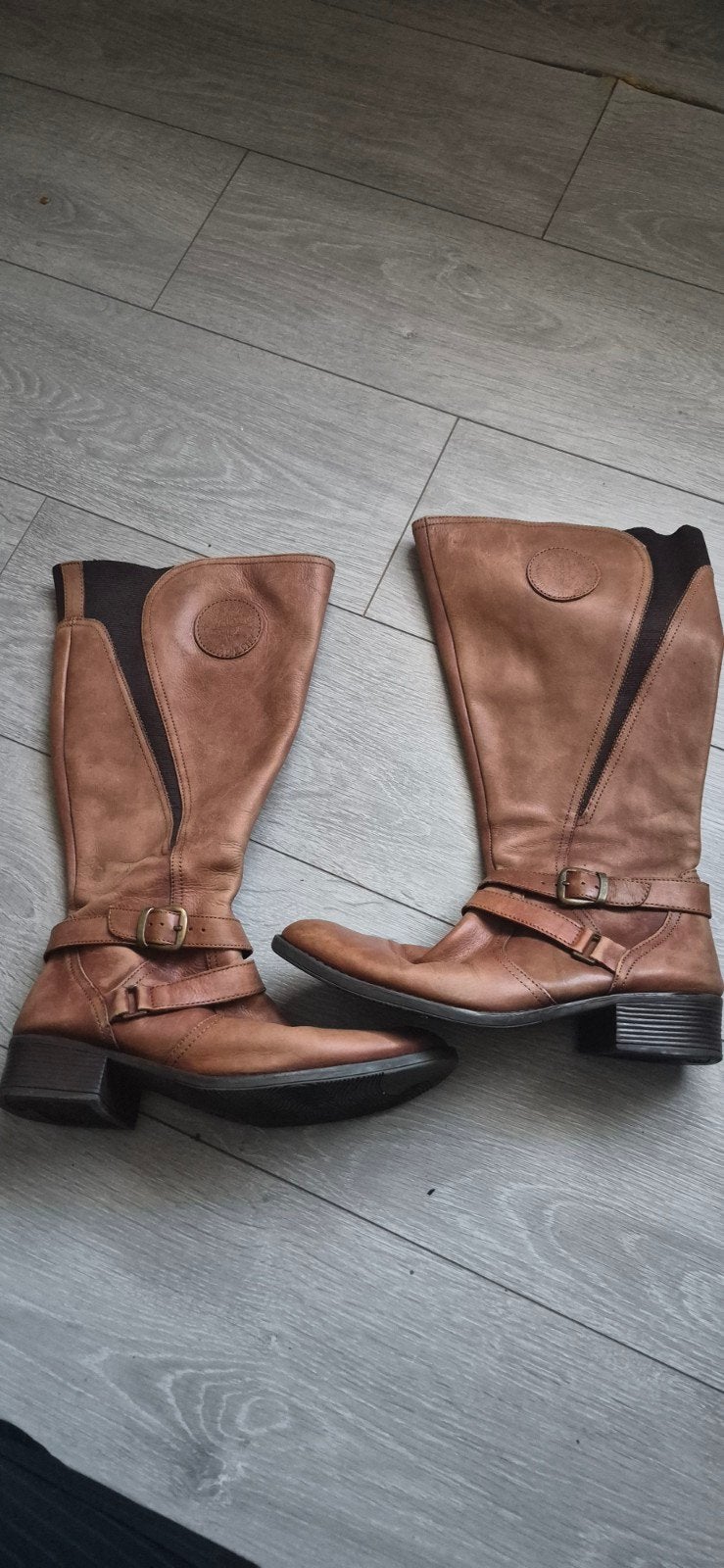 Bruine florence leren laarzen met gesp brede schacht maat 40, Kleding | Dames, Schoenen, Ophalen of Verzenden, Gedragen, Bruin