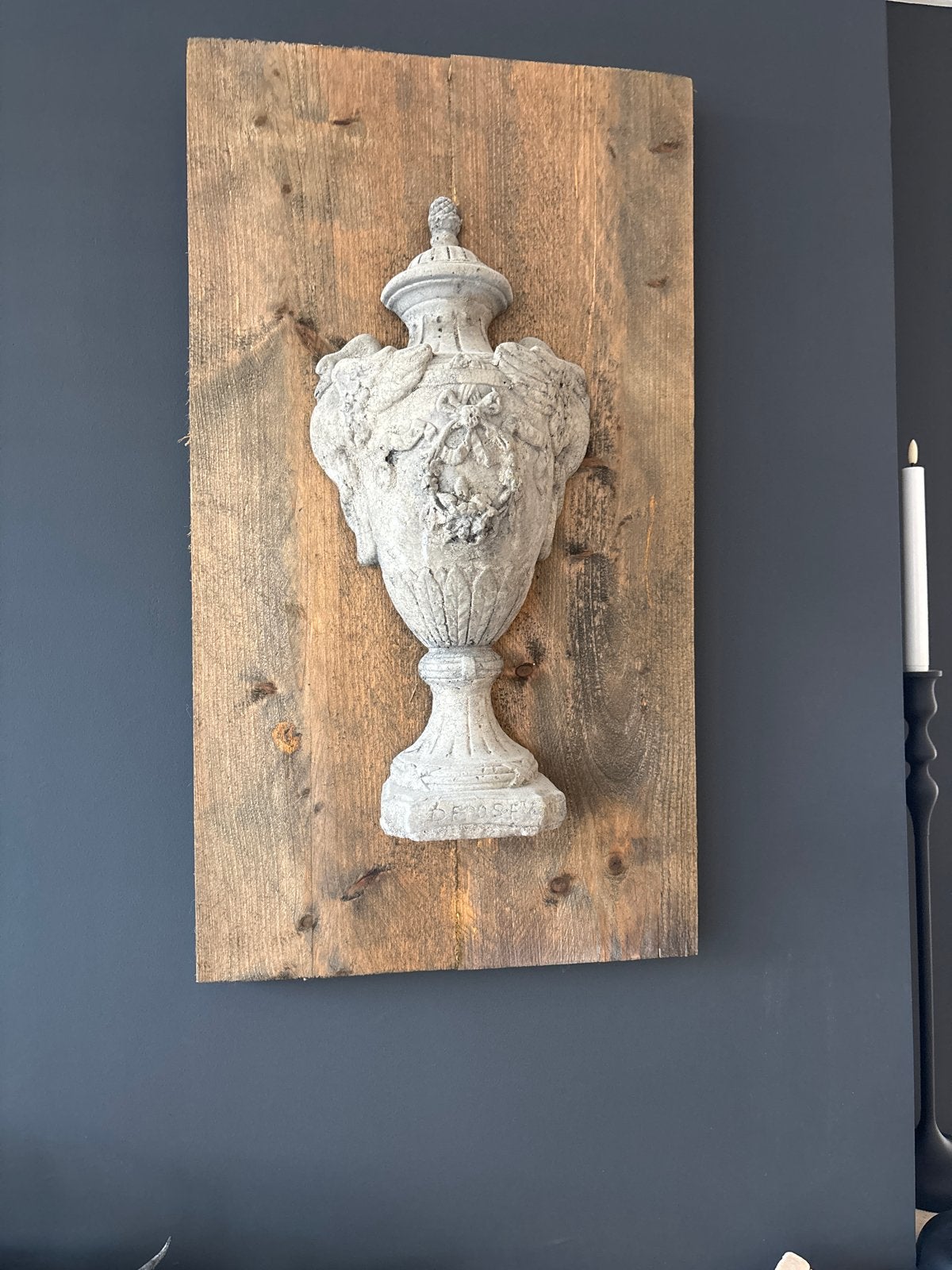 Decoratief stenen ornament op hout, landelijke stijl, Ophalen, Gebruikt, Steen/keramiek, Landelijk