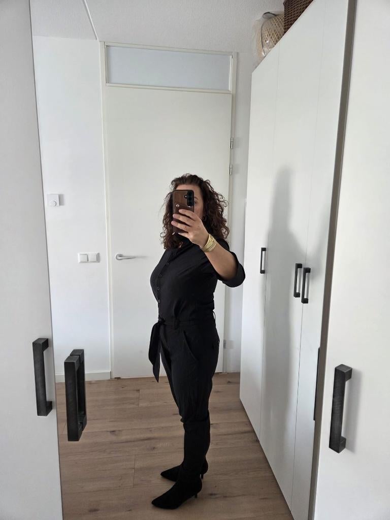 Zwarte jumpsuit travelstof maat XL (valt als L), Mi Piace, Zwart, Maat 42/44 (L), Ophalen of Verzenden