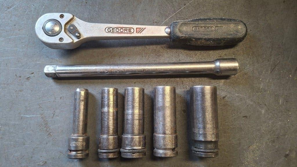 Gedore 1/2 inch Ratelset Ratel met lange krachtdoppen!, ,, Ophalen of Verzenden, Zo goed als nieuw, ,