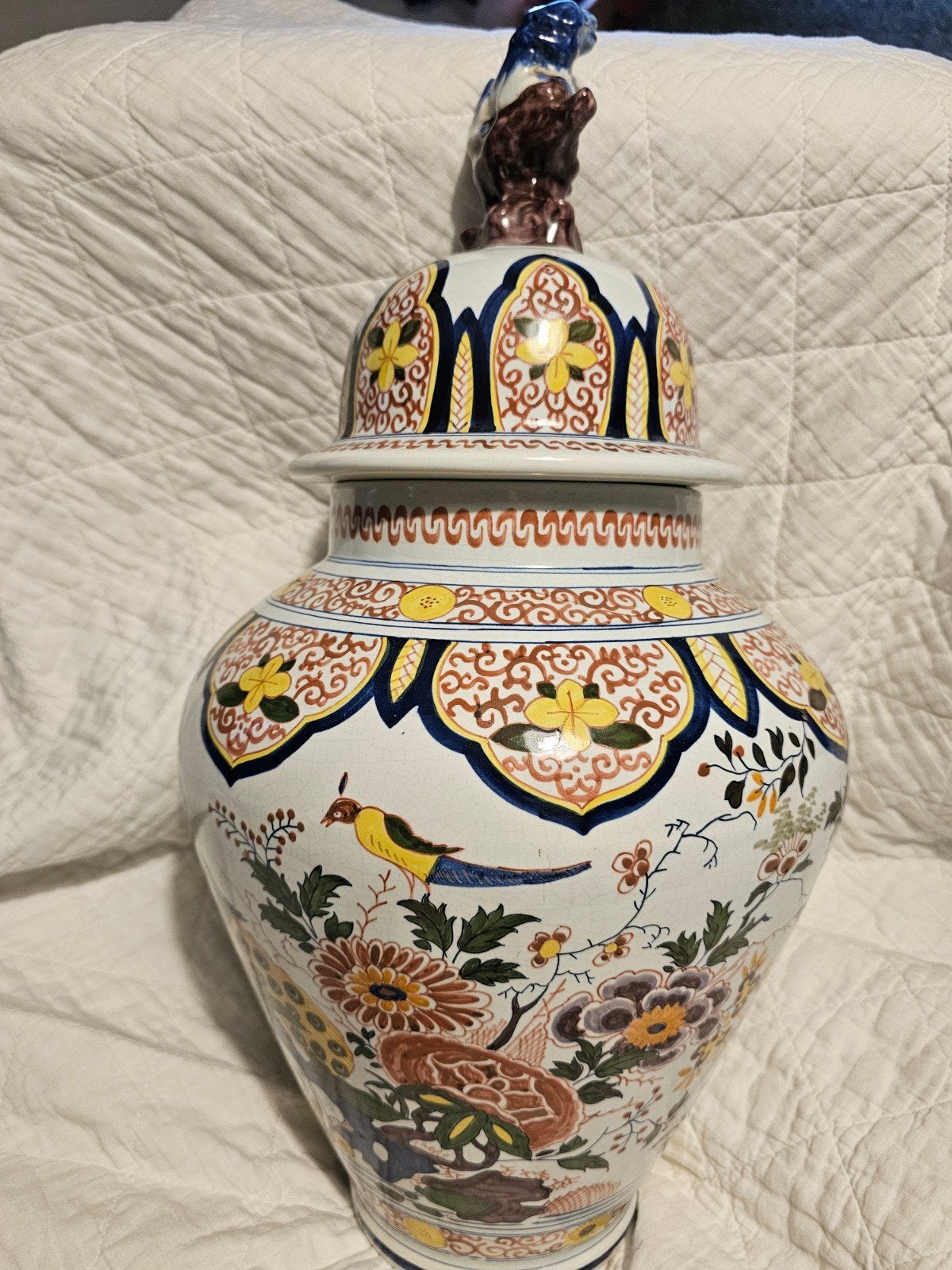 Prachtige Antieke Delfts/Imari Stijl Dekselvaas met Fo-Hond, Ophalen of Verzenden