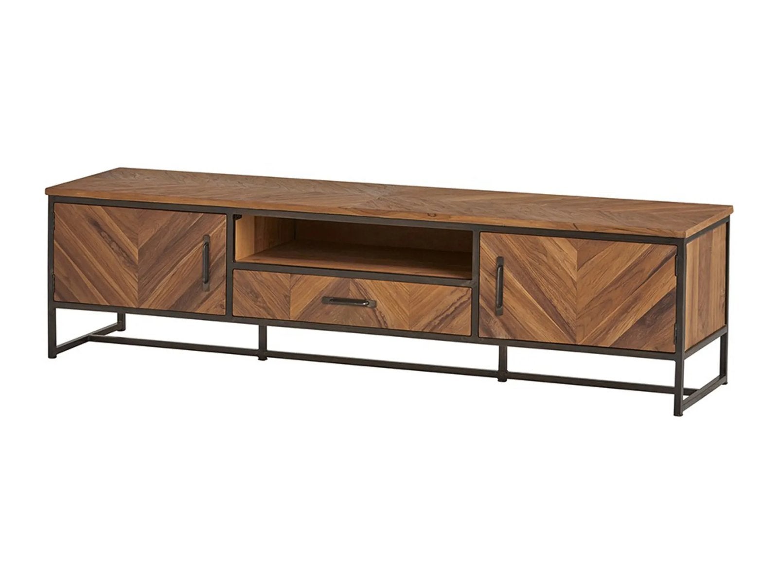 Mooie Tv-meubel VENICE - Teak zwart metaal, Ophalen, Gebruikt, Teakhout, 150 tot 200 cm