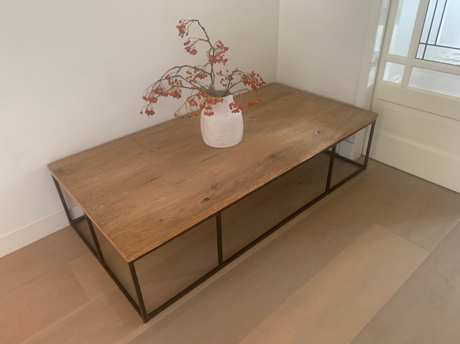 Franse salontafel oud hout, Ophalen, 50 tot 100 cm, Zo goed als nieuw, Metaal
