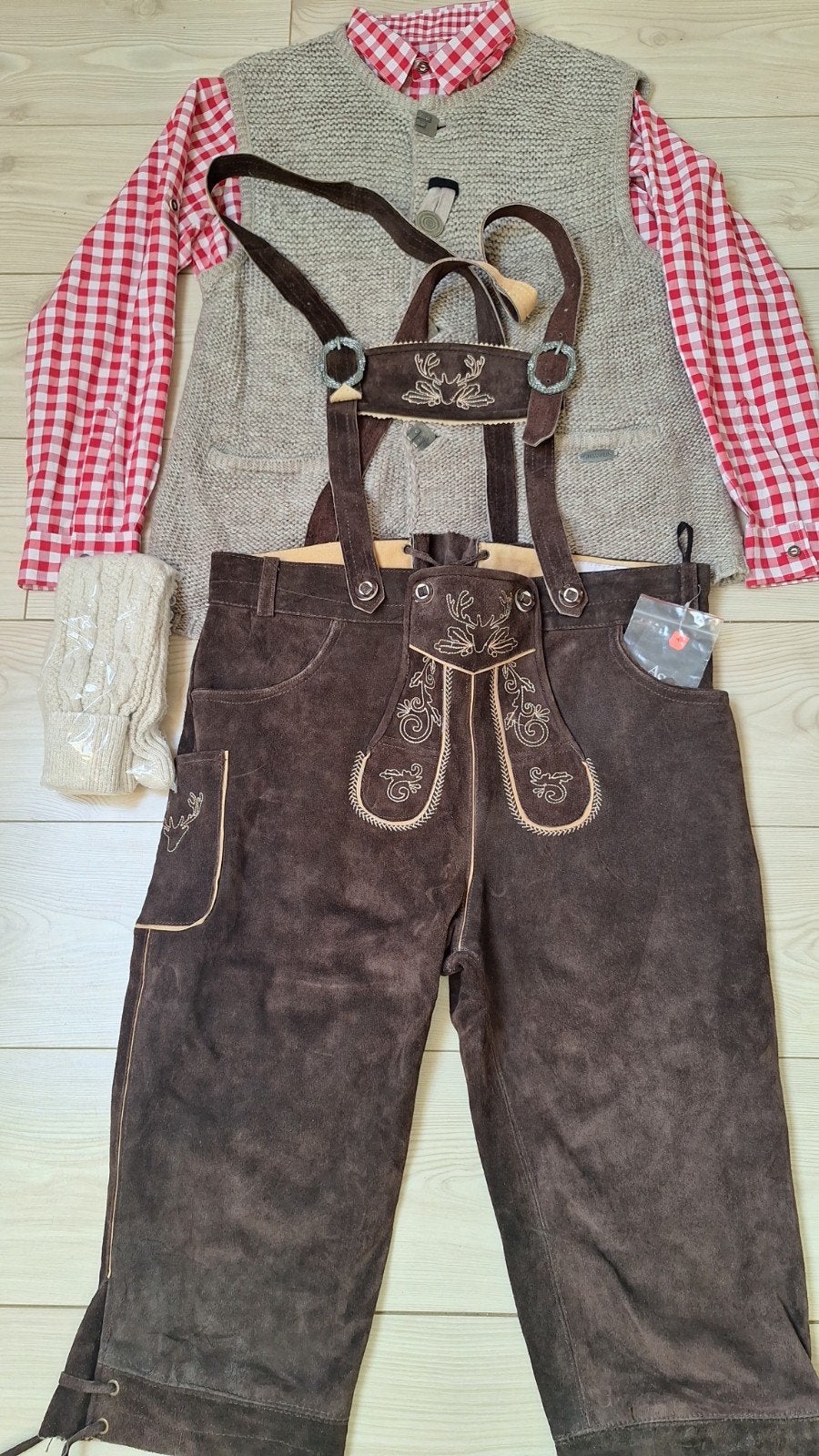 Lederhose L Trachten vest overhemd kousen oktoberfeest, Ophalen of Verzenden, Zo goed als nieuw, Maat 52/54 (L), Overige thema's