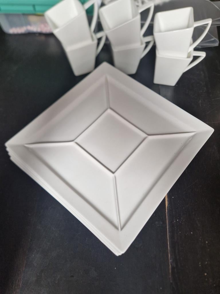 6 witte fondue borden, Huis en Inrichting, Keuken | Servies, Ophalen of Verzenden, Zo goed als nieuw, Bord(en), Effen