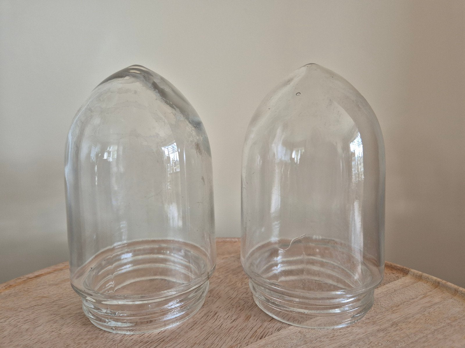 Vintage Schutglas voor stallampen (2 stuks) 16 cm hoog, Ophalen of Verzenden