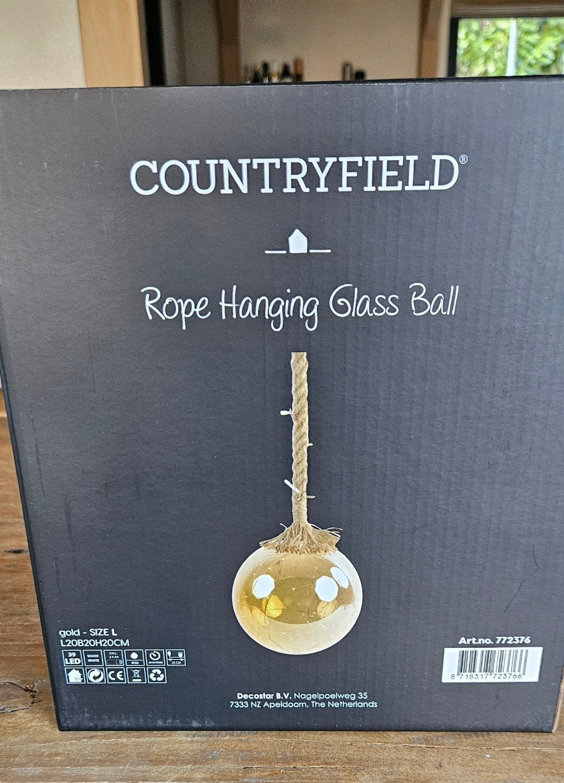 countryfield touw /glas bol met lichtjes, Ophalen of Verzenden, Nieuw, Glas