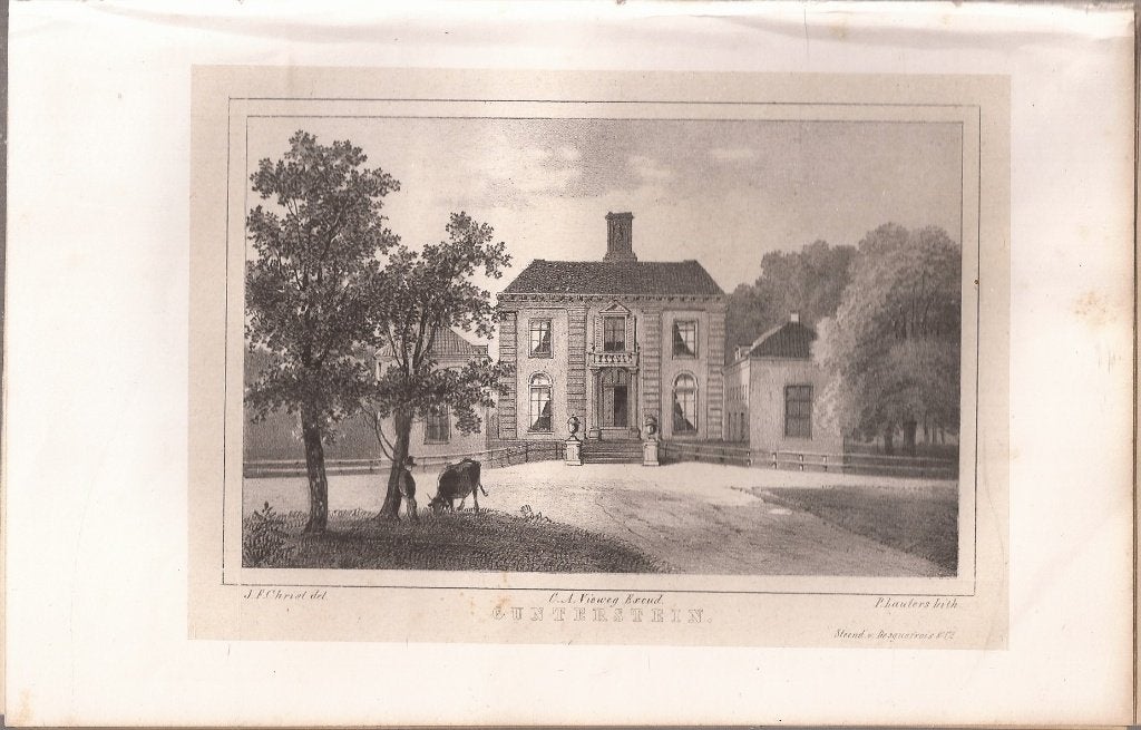 Breukelen Gunterstein Litho door P. Lauters naar J.F. Christ, 1800 - 1899, 17 cm, Architectuur, Ophalen of Verzenden