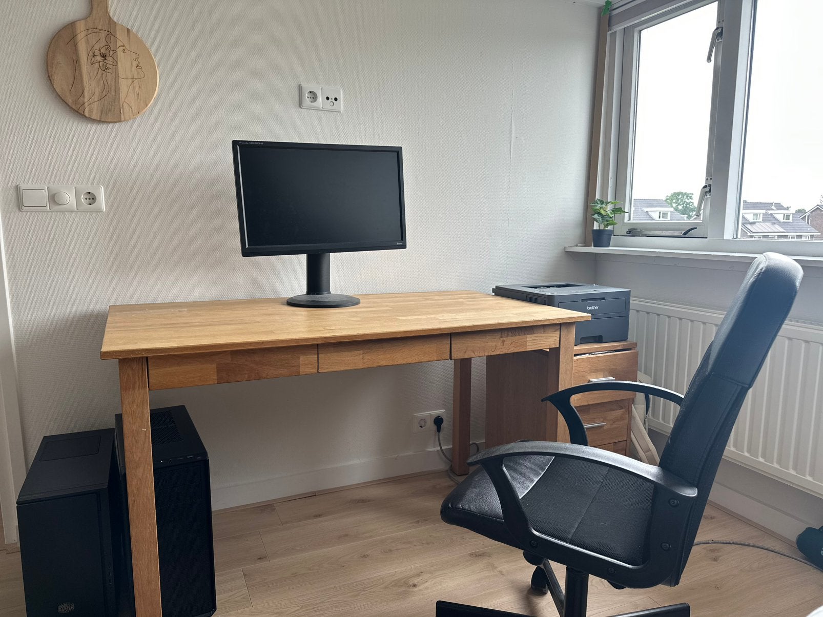 Houten bureau en ladekast, Huis en Inrichting, Bureaus, Ophalen, Zo goed als nieuw