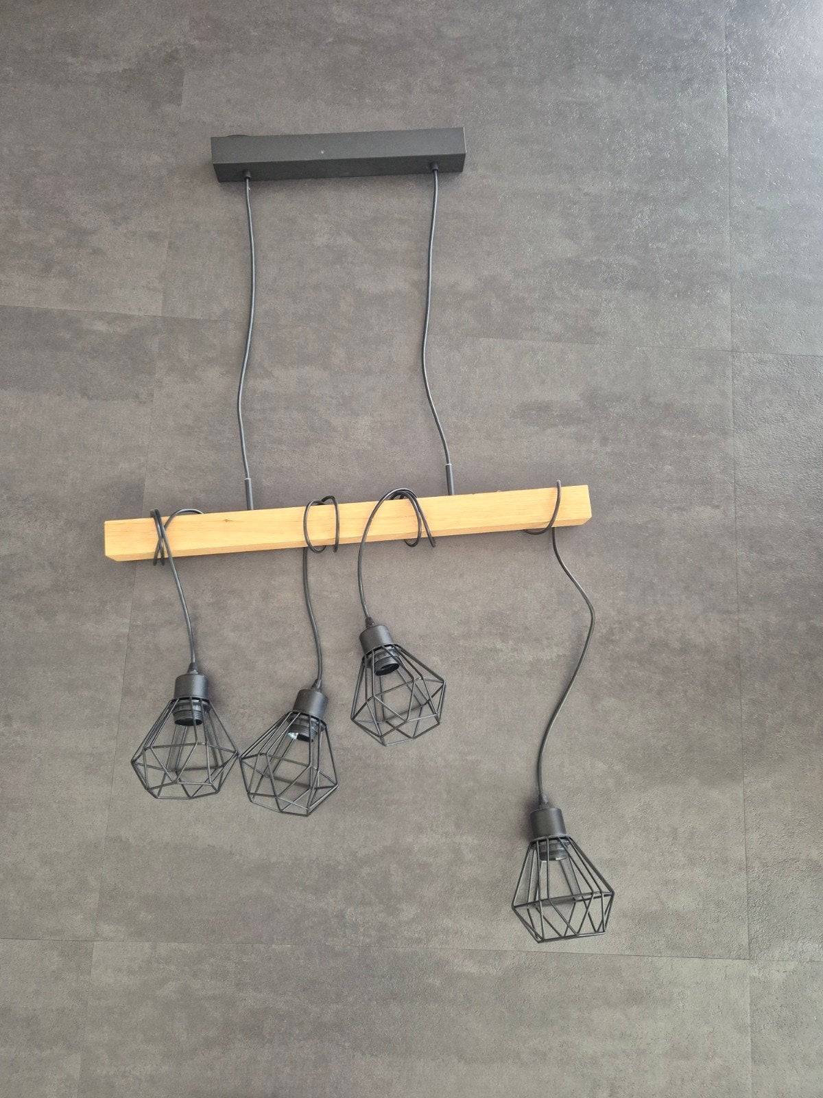 Industriële hang lamp, Ophalen, Hout, E27 (groot)