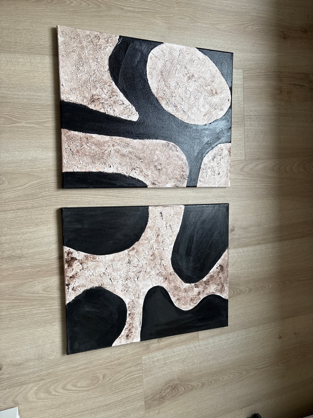 Set van 2 abstracte canvas schilderijen - donkerbruin/beige, Ophalen