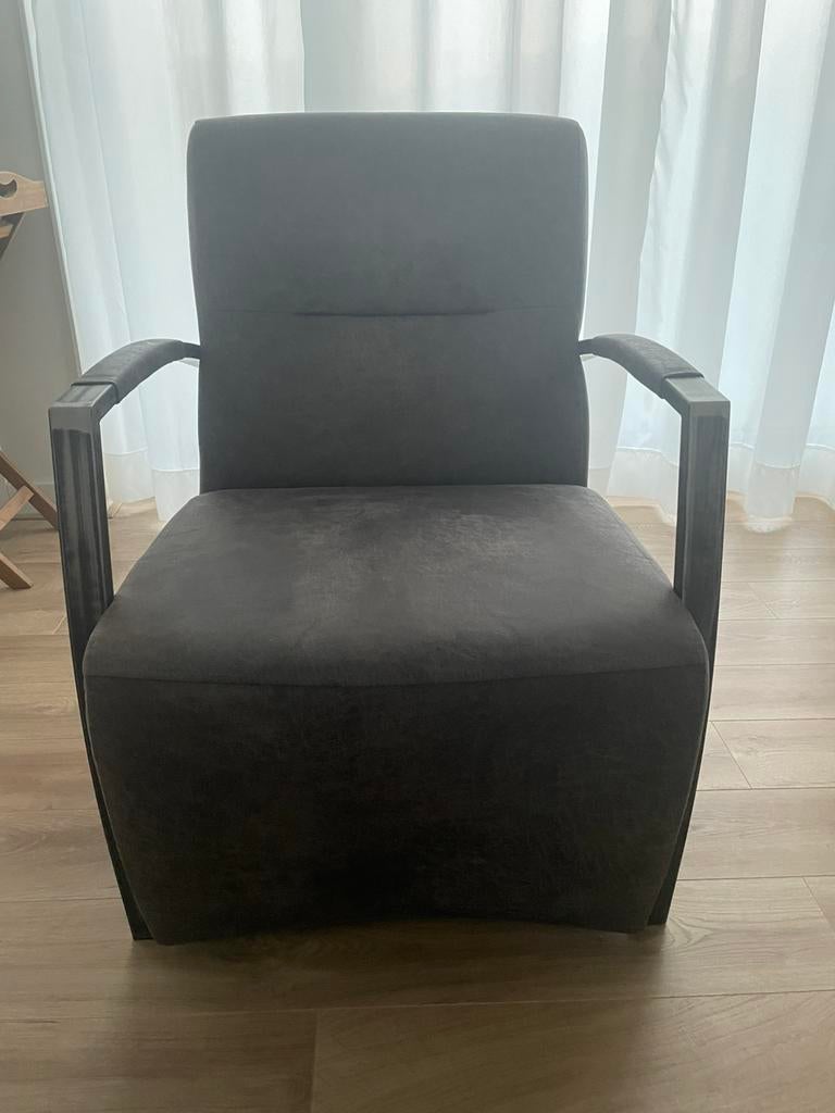 Grijze leren fauteuil, Ophalen, Zo goed als nieuw, 50 tot 75 cm, Leer