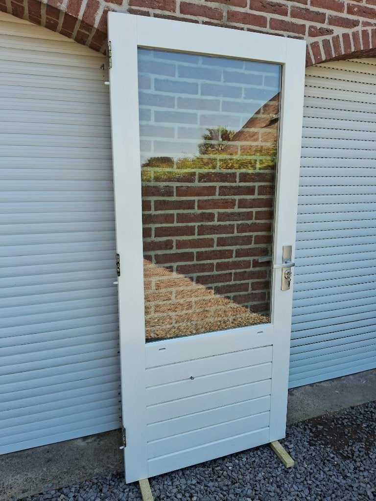 achterdeur, schuurdeur, balkondeur, buitendeur hardhout, Ophalen, Gebruikt, 80 tot 100 cm, Buitendeur
