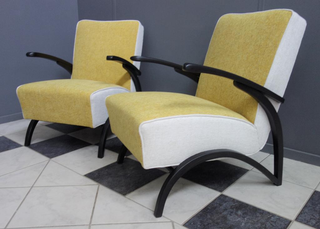 30 jaren 2 x fauteuils Jindřich Halabala gele stof zeldzame, Huis en Inrichting, Ophalen, 75 tot 100 cm, Stof, 50 tot 75 cm