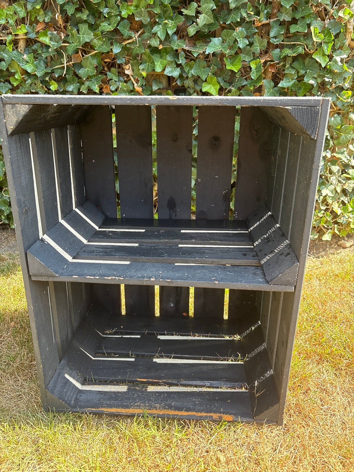 Zwart houten krat met twee vakken, Ophalen, 50 – 75, Minder dan 50 cm, Gebruikt