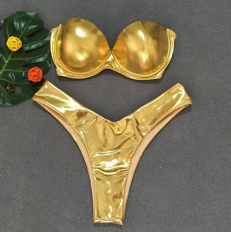 Gouden bikini push up goud maat S M L 34 36 38, Verzenden, Nieuw, Goud, Bikini
