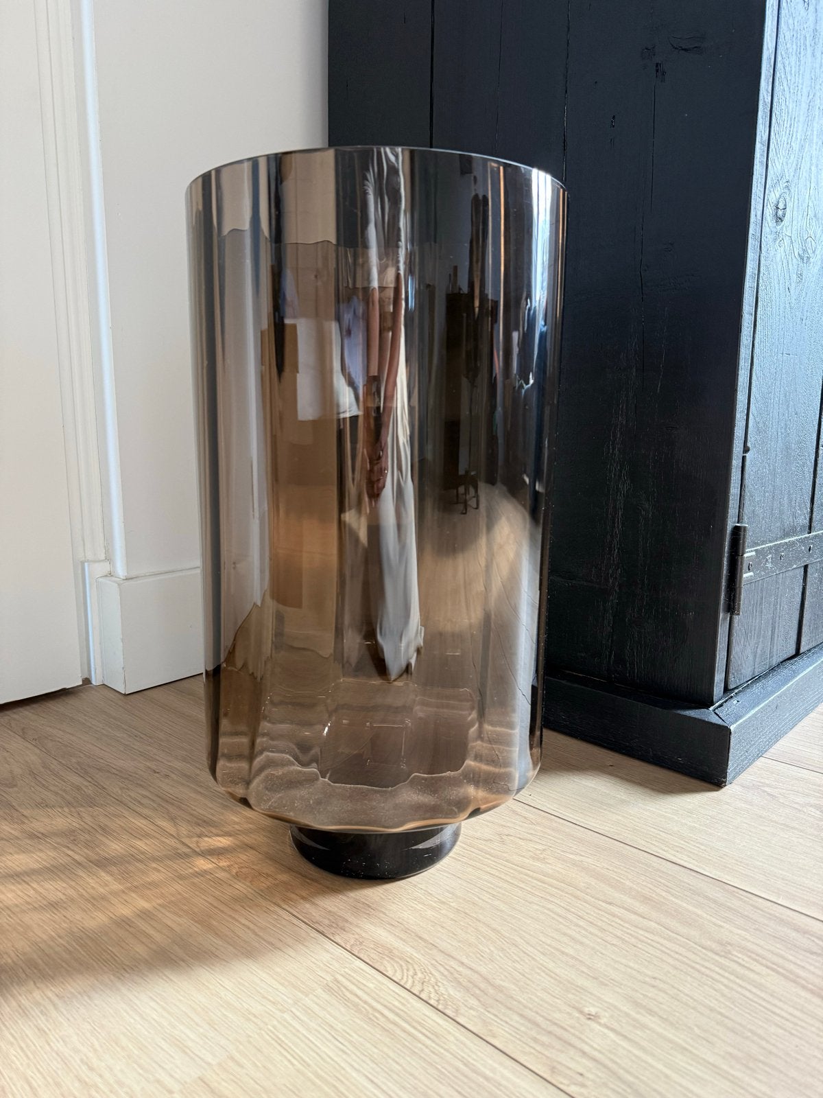 Grote glazen vaas/windlicht - Bruin/Grijs, Ophalen, Bruin, Glas