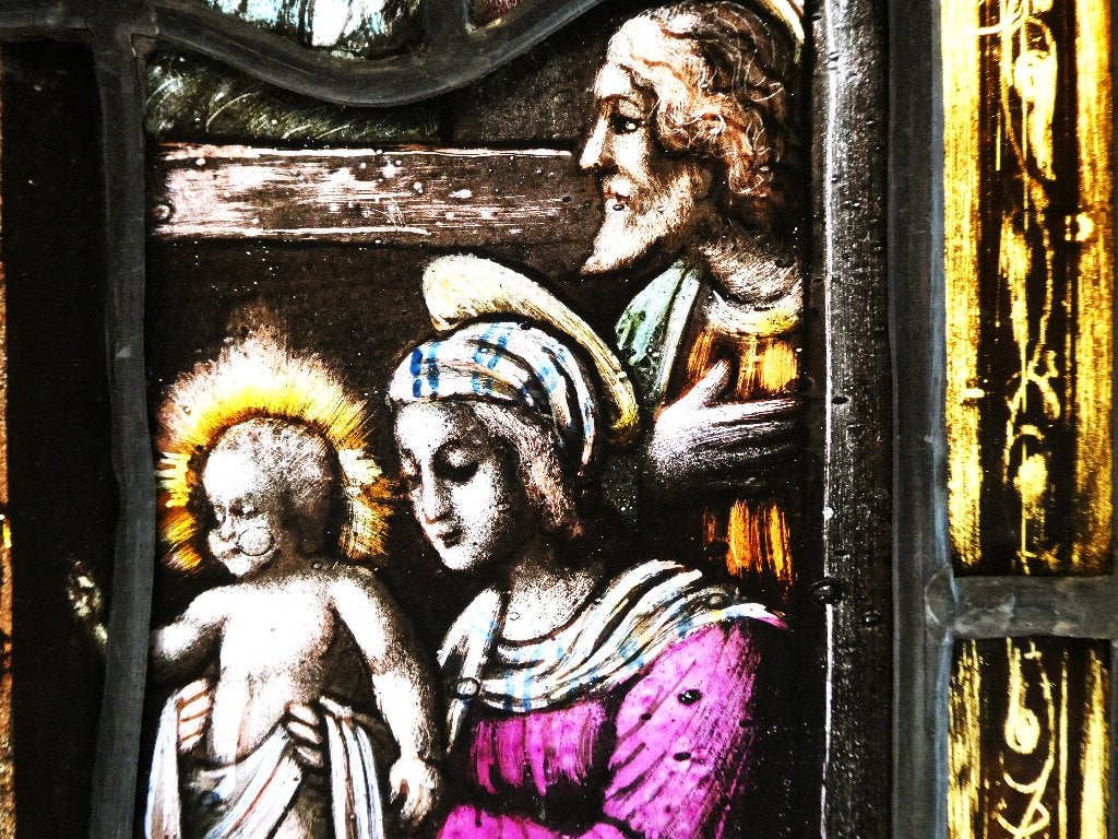 Gebrandschilderd raam met kerststal 3 Koningen Maria Jezus, Ophalen of Verzenden