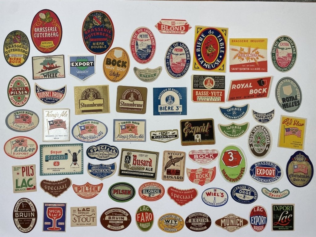 verzameling 92 oude bier etiketten, Verzamelen, Biermerken, Ophalen of Verzenden, Zo goed als nieuw, Overige typen, Overige merken