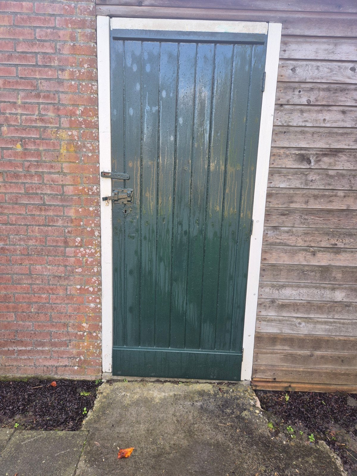 Groene schuurdeur met slot en sleutel - 209x83.5 cm, Ophalen, Gebruikt, 80 tot 100 cm, Buitendeur