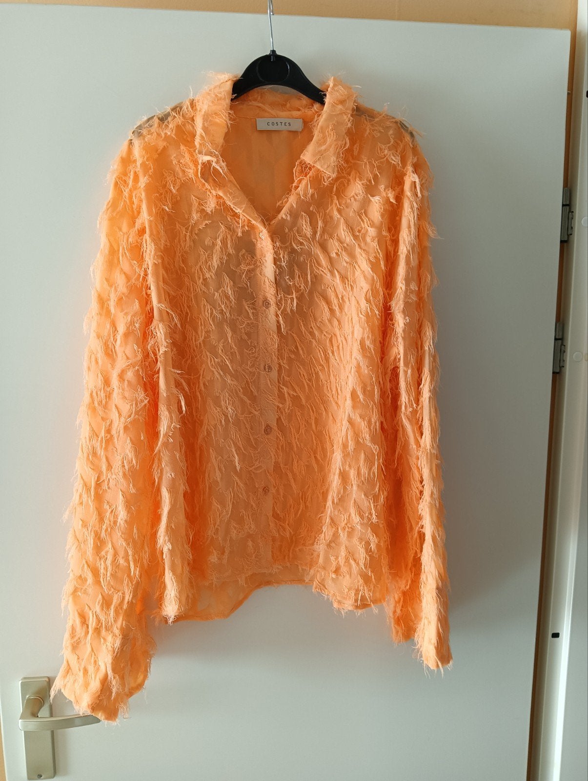 Leuke dames blouse oranje met franje !!!, Ophalen, Zo goed als nieuw, Maat 42/44 (L), Oranje