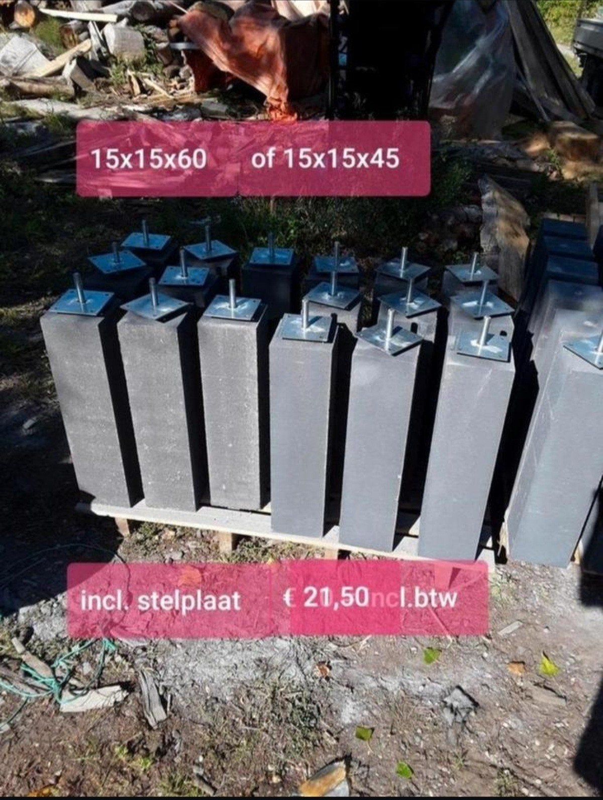 Poer betonpoer 12x12 15x15x60/45 20x20 + STELPLAAT!!, Tuin en Terras, Overkappingen, Nieuw, Veranda, Ophalen of Verzenden