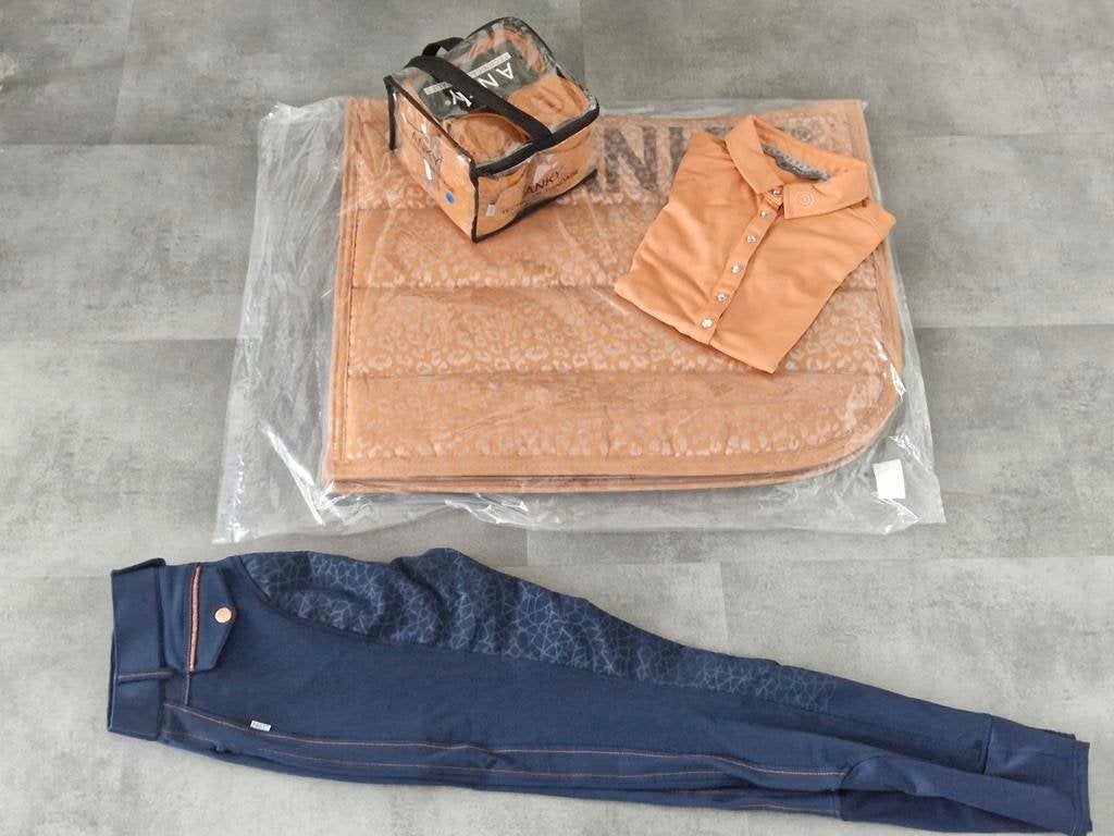 Complete Anky Copper set - rijbroek, polo, dekje en bandages, Ophalen, Dressuur, Nieuw, Onderkleding