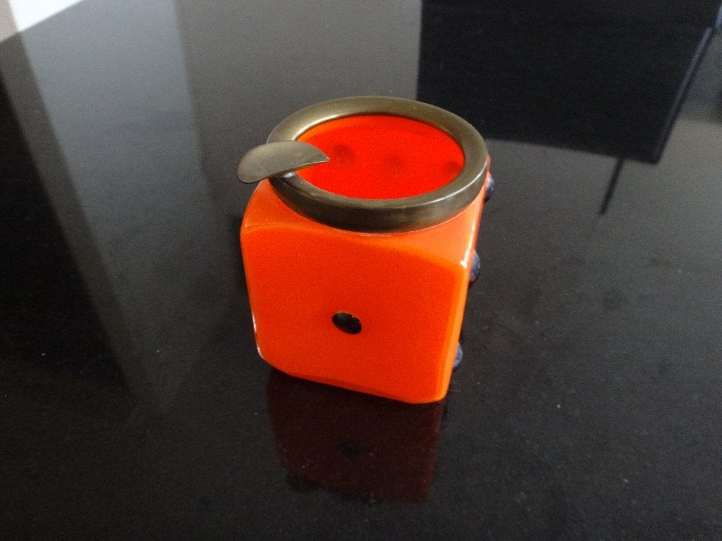 asbak, oud glas, 7x7 cm, dobbelsteen, Ophalen of Verzenden, Zo goed als nieuw, Asbak