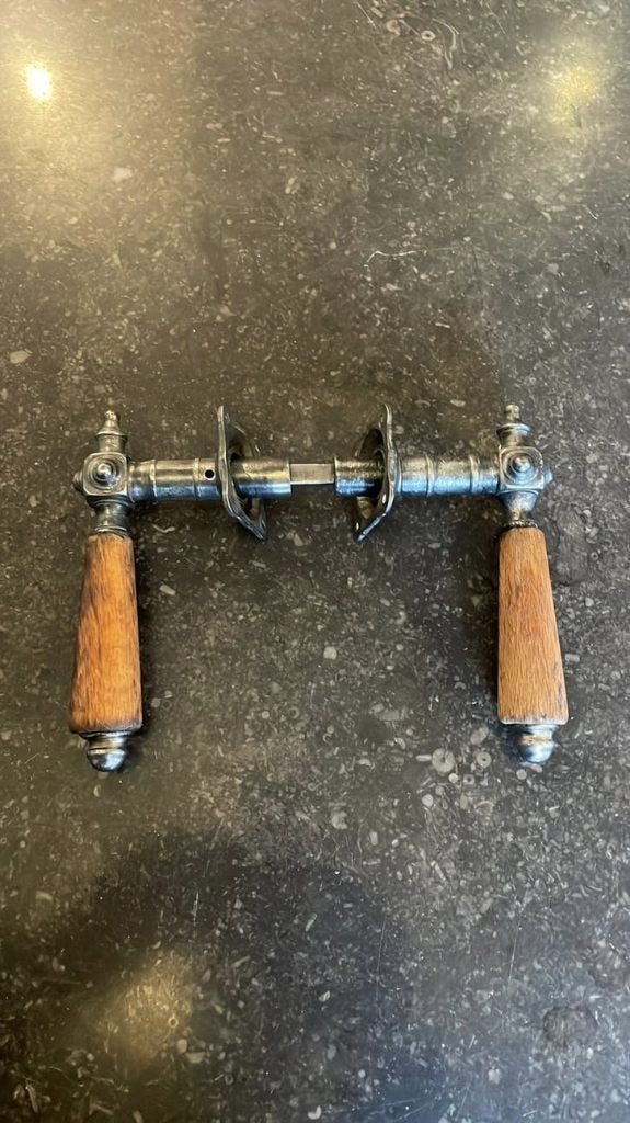 1x set Deurklinken Antiek 19e Eeuw, Hout vintage deurkrukken, Antiek en Kunst, Ophalen of Verzenden