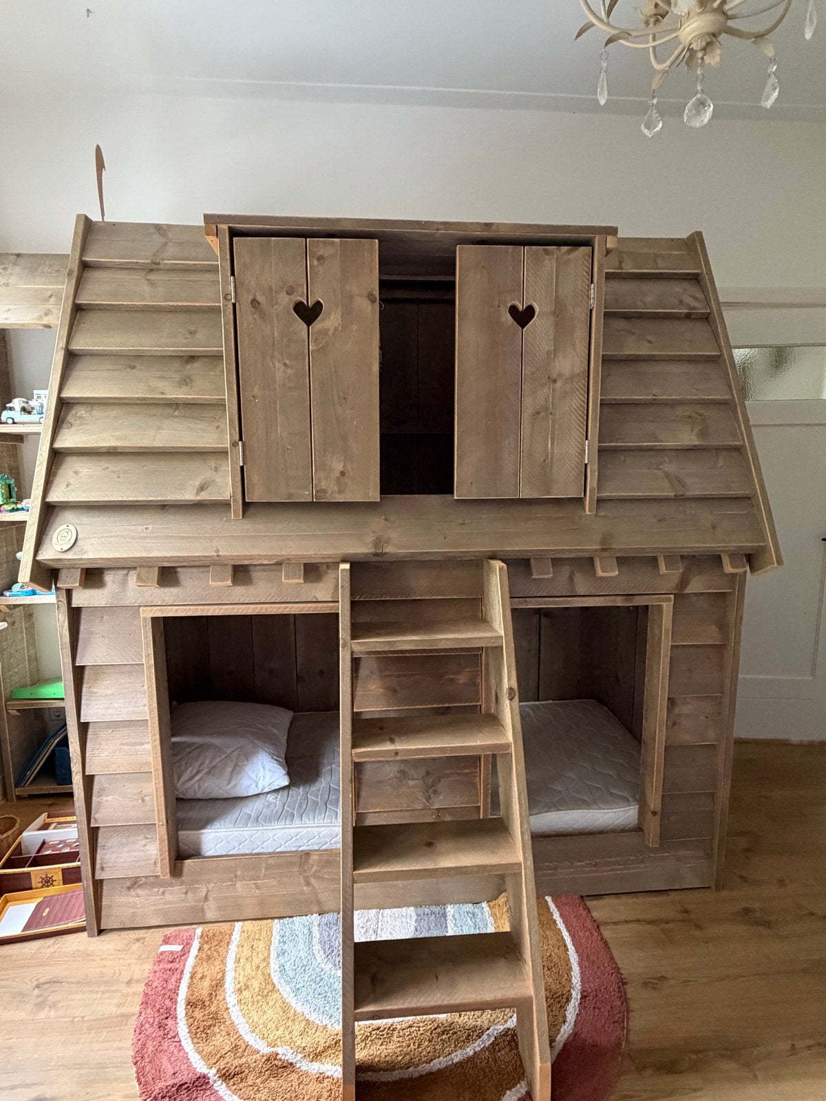 Huis boomhutbed met klimwand + handgemaakt kast saartje prum, Ophalen, 90 cm, Tweepersoons, Zo goed als nieuw