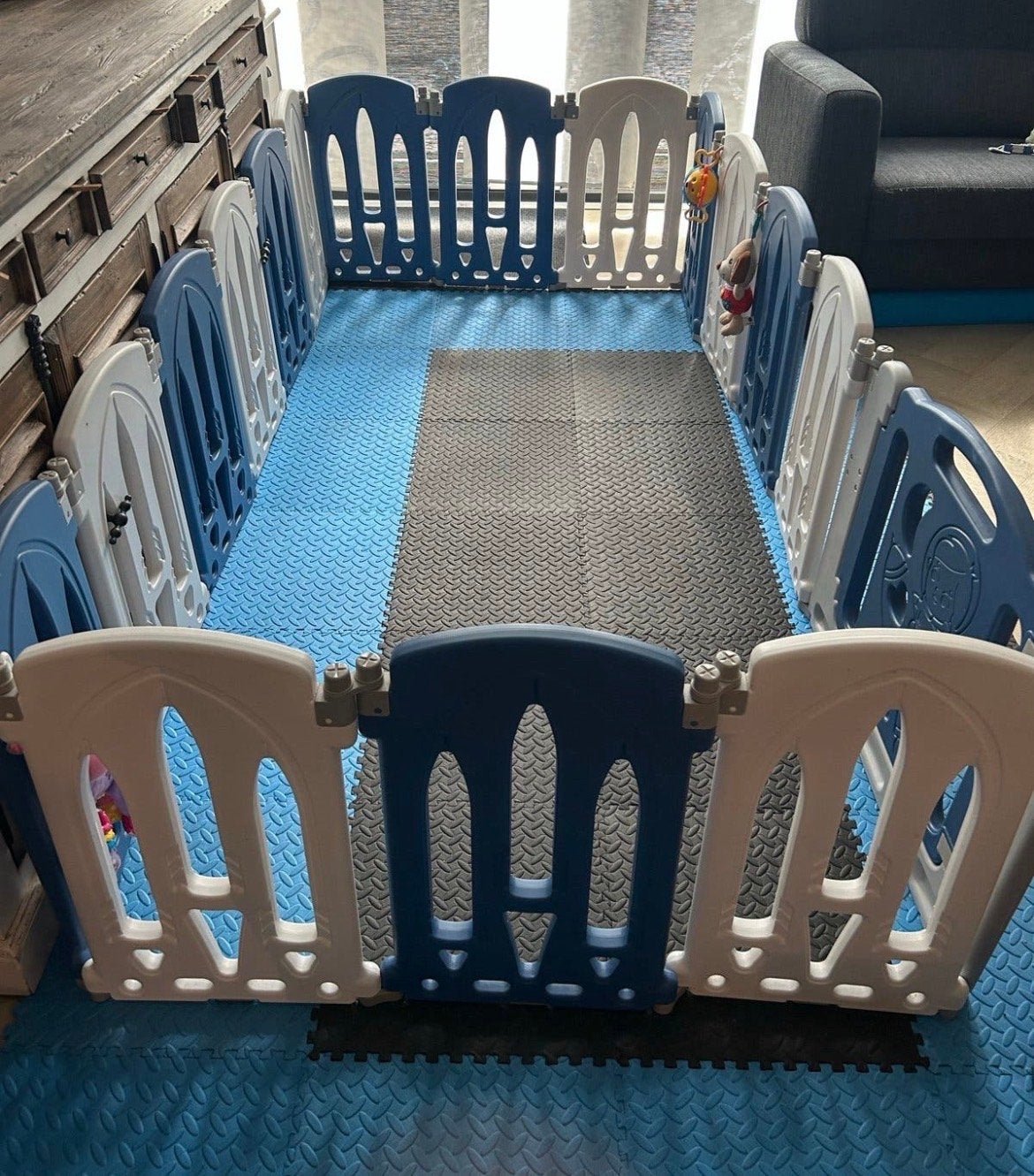 Grote babybox/speelhek met speelmat - Blauw/Wit, Ophalen, Zo goed als nieuw, Rechthoekig