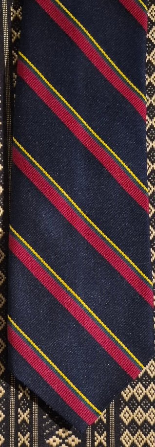The English Hatter stropdas blauw met gele en rode strepen, Ophalen of Verzenden, Nieuw, Blauw