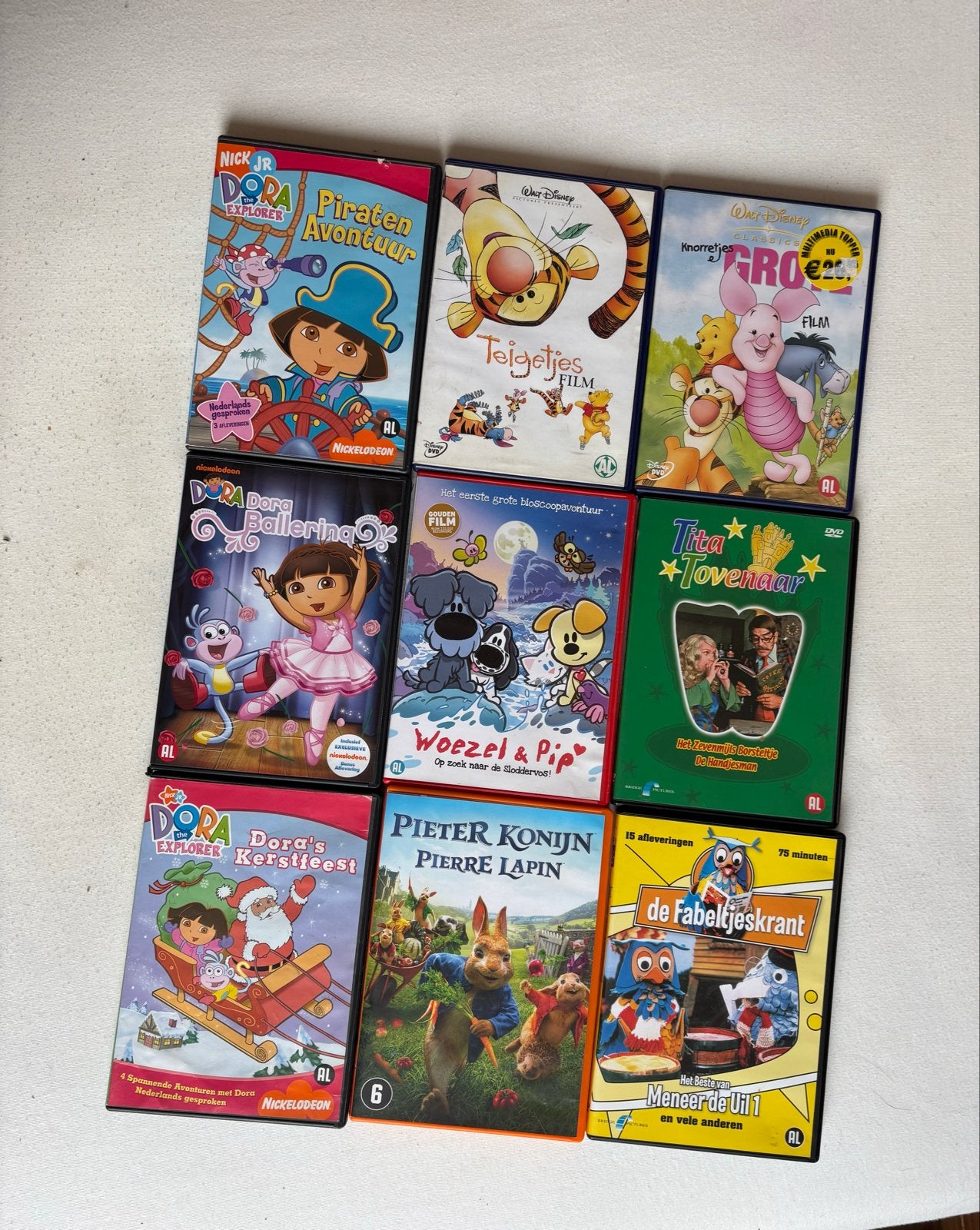 DVD Collectie: Woezel & Pip, Dora, Teigetje, Pieter Konijn,, Gebruikt, Animatie, Verzamelbox, Alle leeftijden
