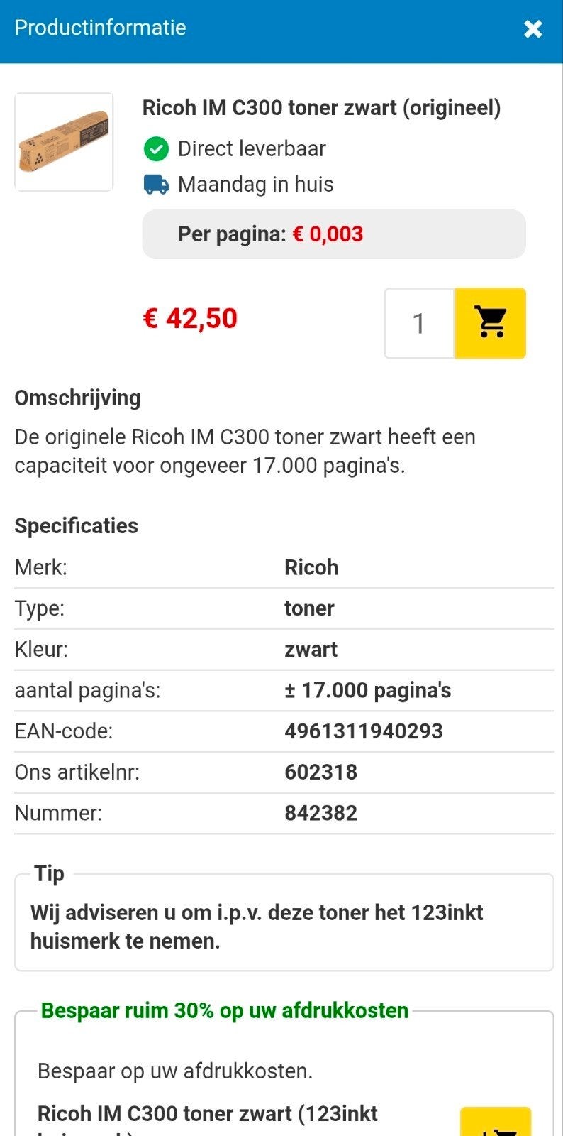 Ricoh IM C300 toner zwart (origineel) - 17.000 pagina's, Computers en Software, Printerbenodigdheden, Ophalen of Verzenden, Nieuw