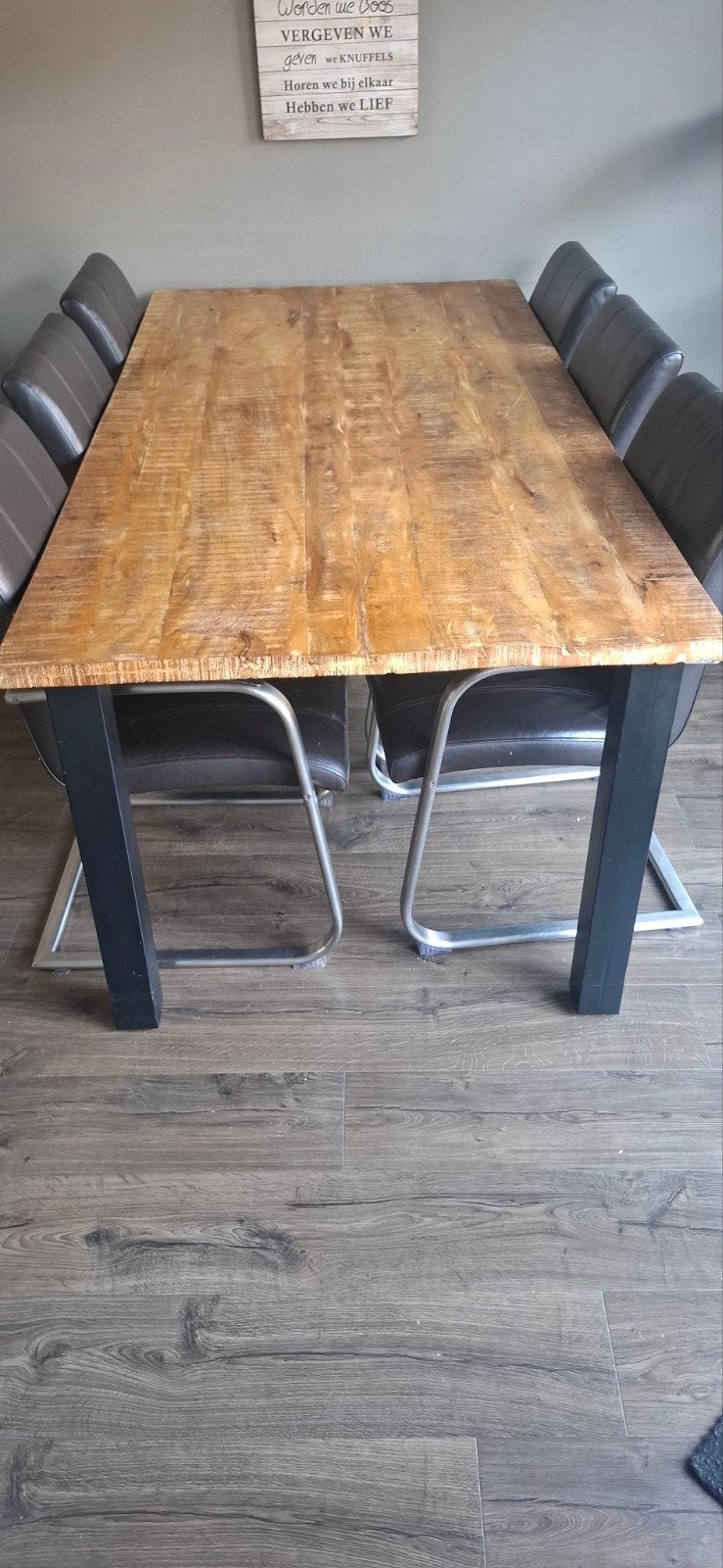 Mango houten eettafel met 6 stoelen, Huis en Inrichting, Gebruikt, 100 tot 150 cm, Vijf personen of meer, 150 tot 200 cm
