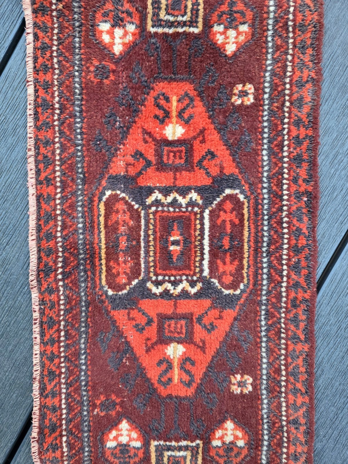 Vintage Oosters Tapijtje - Handgeknoopt Loper, Minder dan 50 cm, Gebruikt, 100 tot 150 cm, Rood