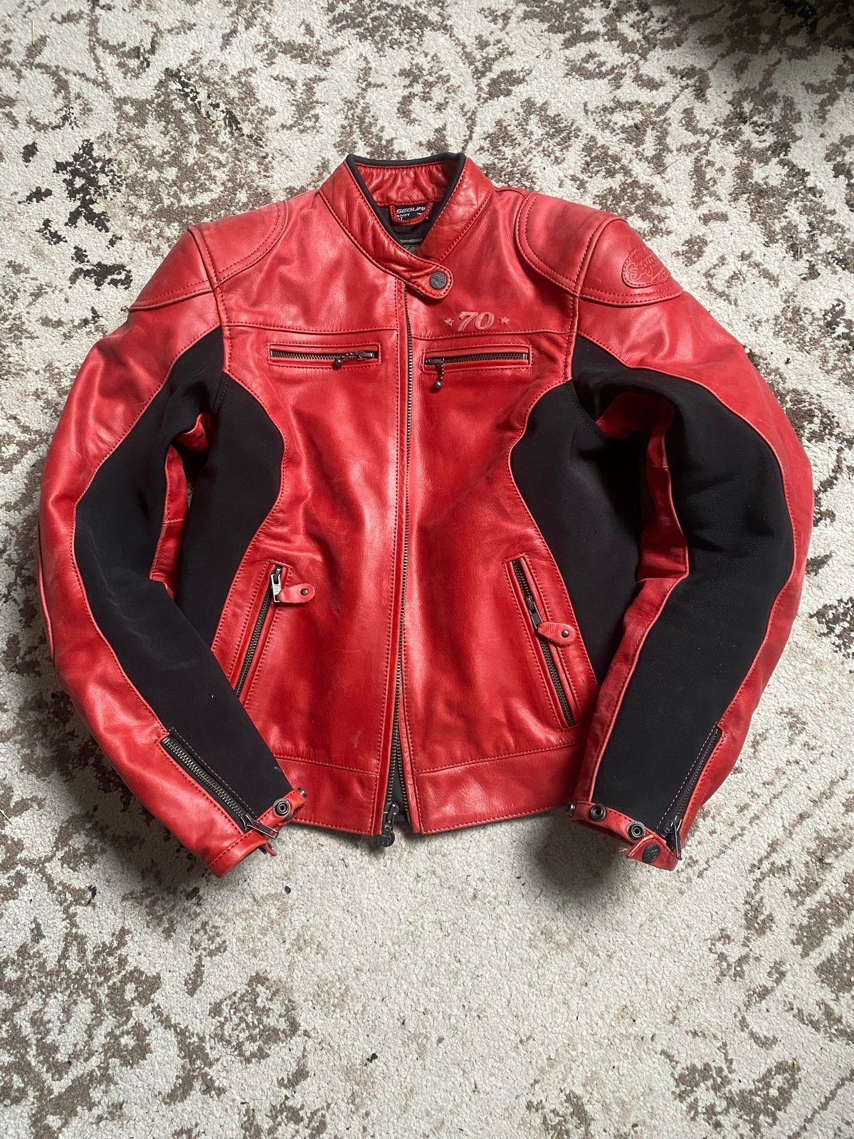 Segura Leren Retro Dames Motorjas Rood/Zwart Maat T1 (S), Ophalen of Verzenden, Tweedehands, Dames, Jas | leer
