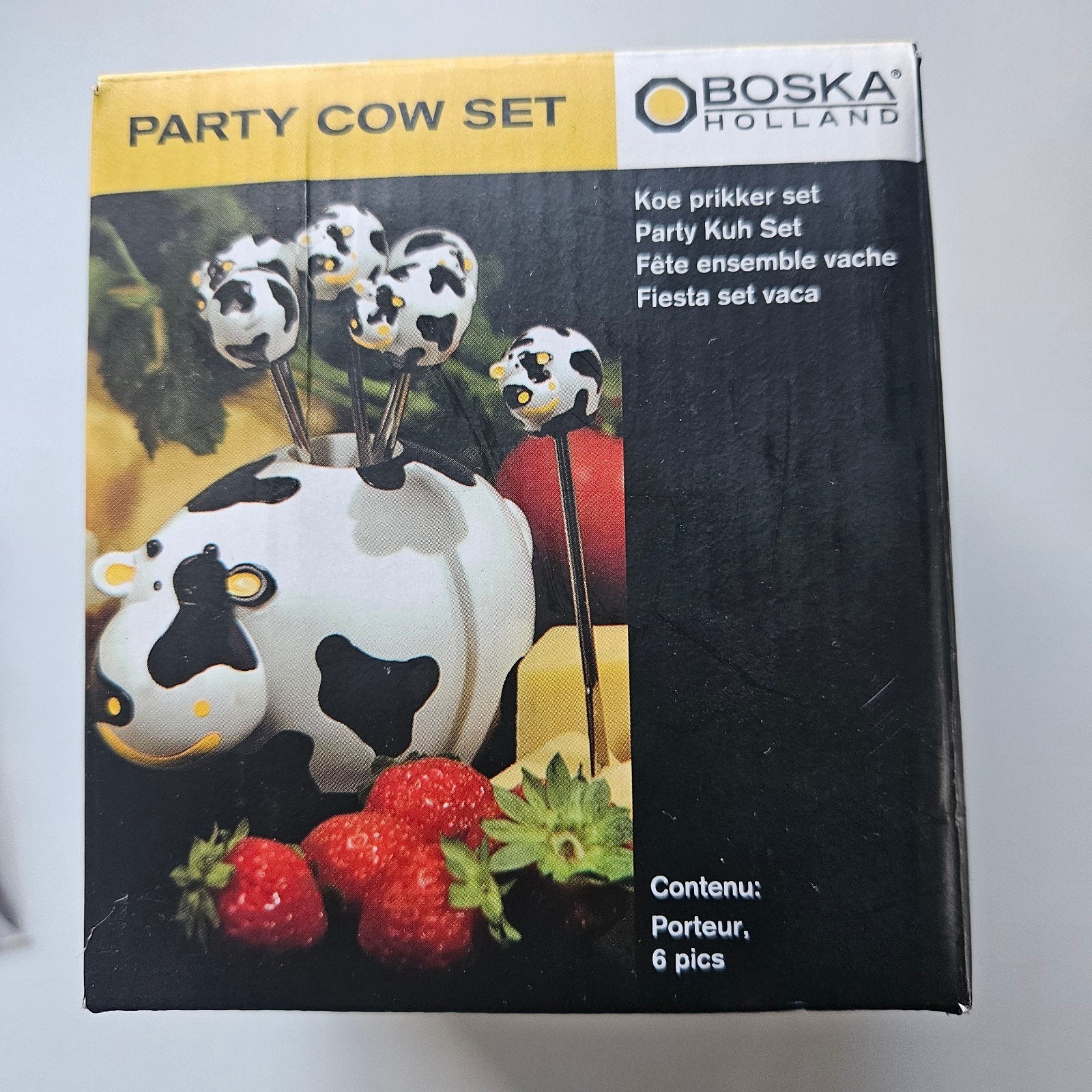 Boska Party Cow Set - Kaas prikkers met houder, Overige typen, Nieuw, Ophalen of Verzenden, Steen/keramiek