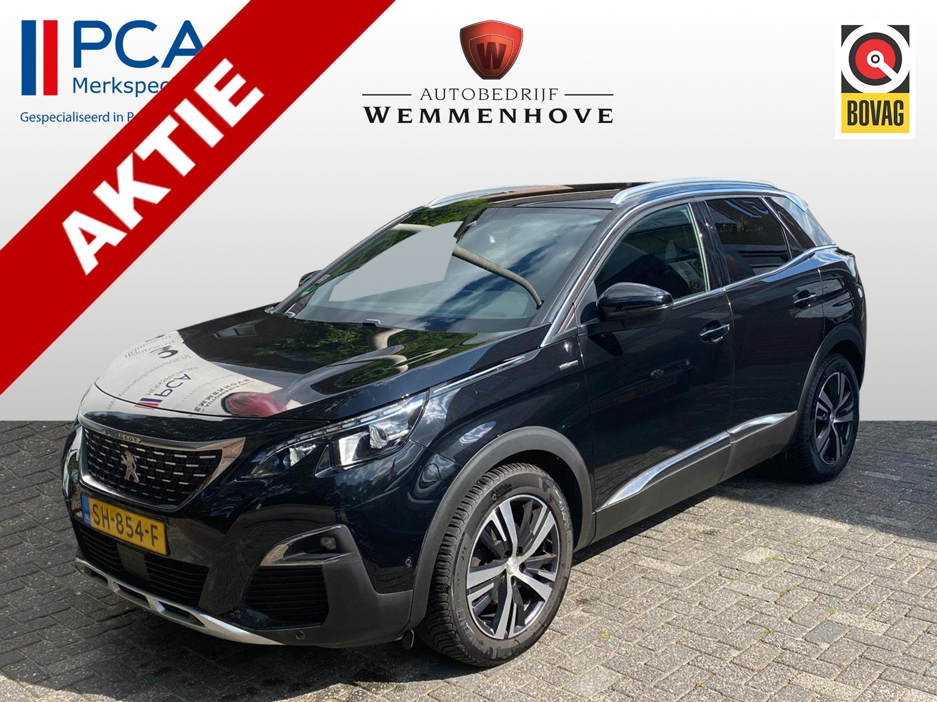 Peugeot 3008 1.6 e-THP GT Line (bj 2018, automaat), 12 maanden, 4 cilinders, Leder en Stof, Zwart