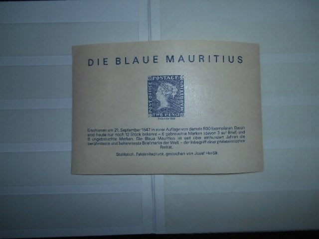 Nadruk van eerste postzegel de Blauwe Mauritius, Ophalen of Verzenden, Buitenland