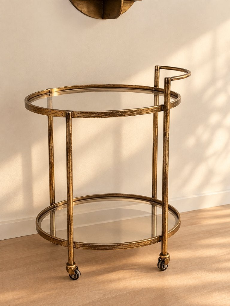 WOOOD trolley en houder set nog in uitstekende staat!, Ophalen, Klassiek, Zo goed als nieuw, Goud