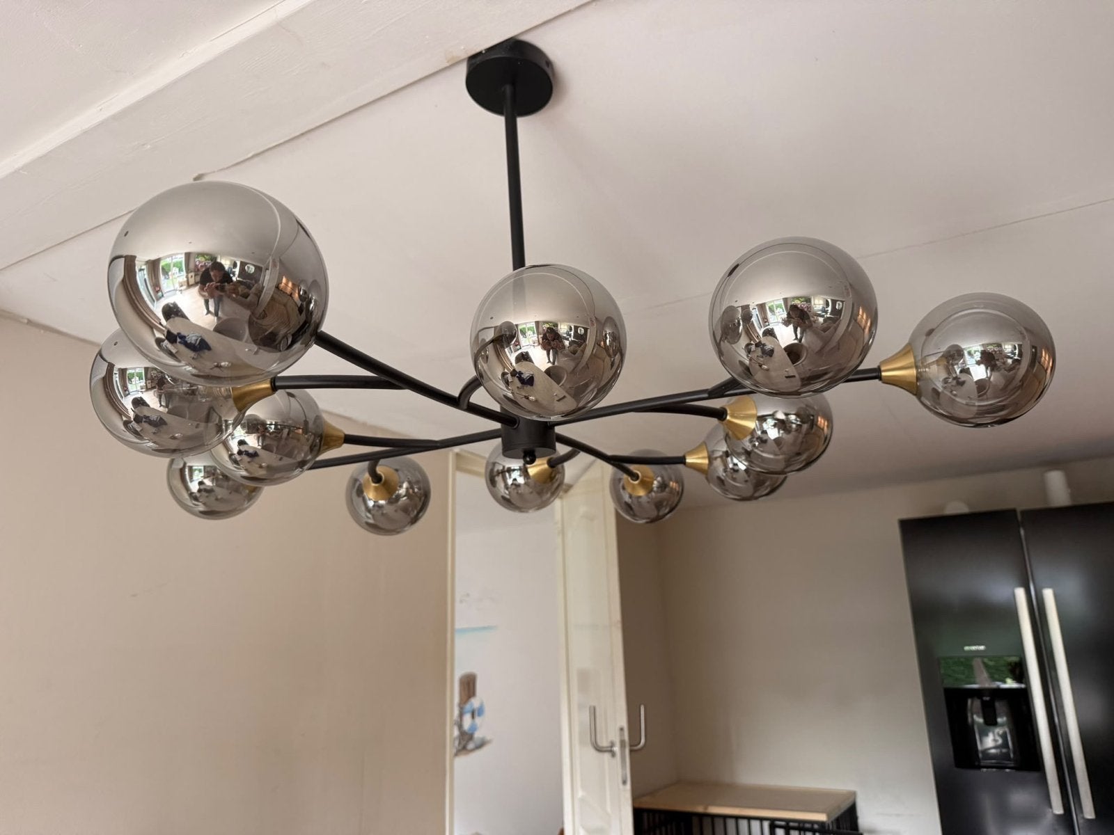 Kare Design Sputnik Plafondlamp met 12 Rookglazen Bollen, Ophalen of Verzenden, Zo goed als nieuw, Glas, E14 (klein)