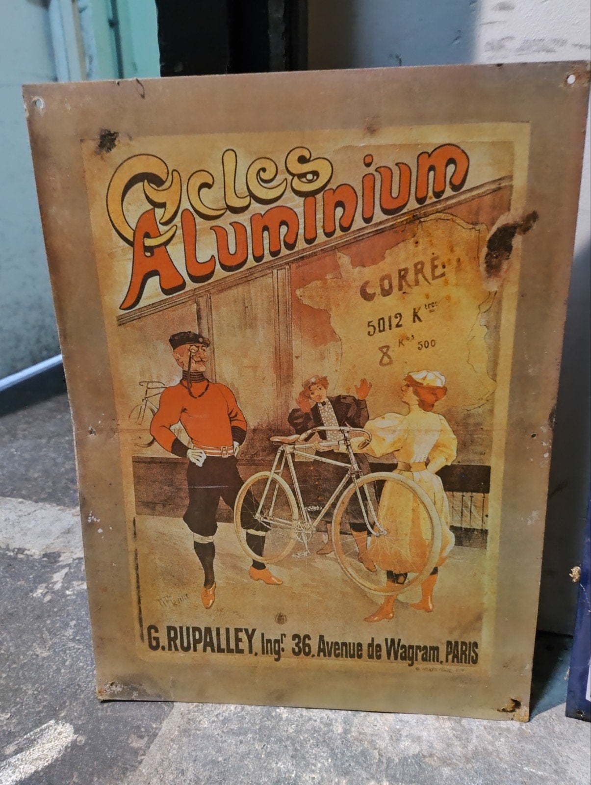 Vintage Emaille Bord "Cycles Aluminium" G. Rupalley Parijs, Ophalen