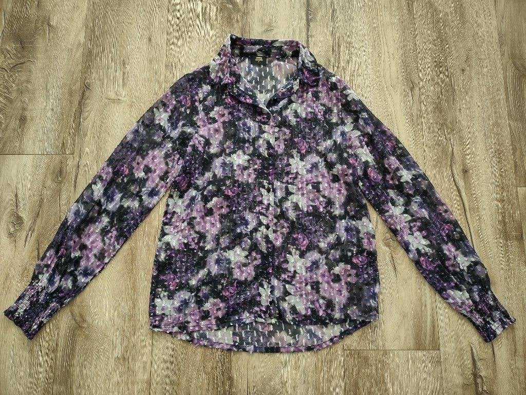 Mooie zwarte blouse met wit paarse bloemen, Seven Sisters, S, Kleding | Dames, Blouses en Tunieken, Seven Sisters, Ophalen of Verzenden