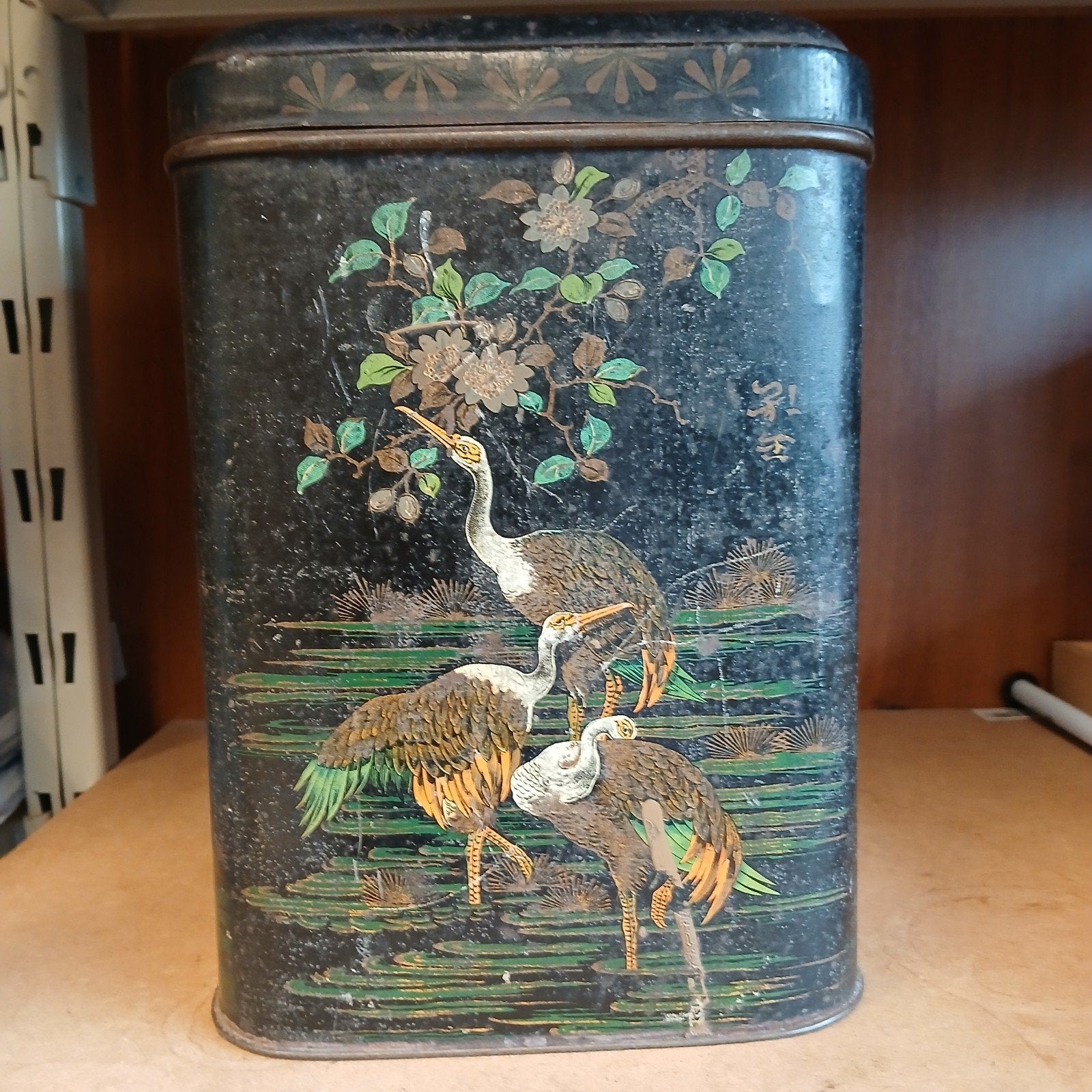 Vintage Aziatische theebus met vogeldecoraties, Ophalen of Verzenden