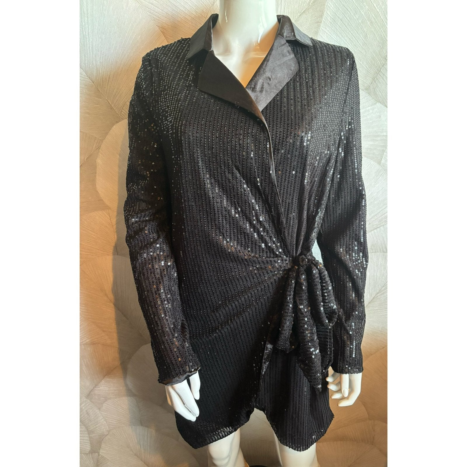 Zwarte pailletten jurk - Maat XL, Kleding | Dames, Blouses en Tunieken, Ophalen of Verzenden, Zo goed als nieuw, Maat 46/48 (XL) of groter