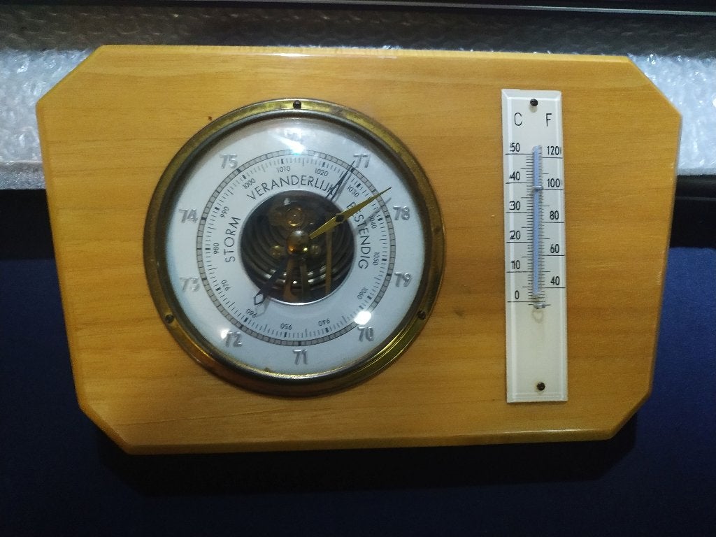 Vintage barometer met thermometer, Ophalen of Verzenden, Gebruikt, Weerstation